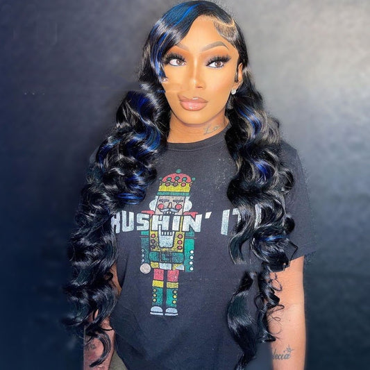 Blue Highlights Loose Lace Humanhair Wig